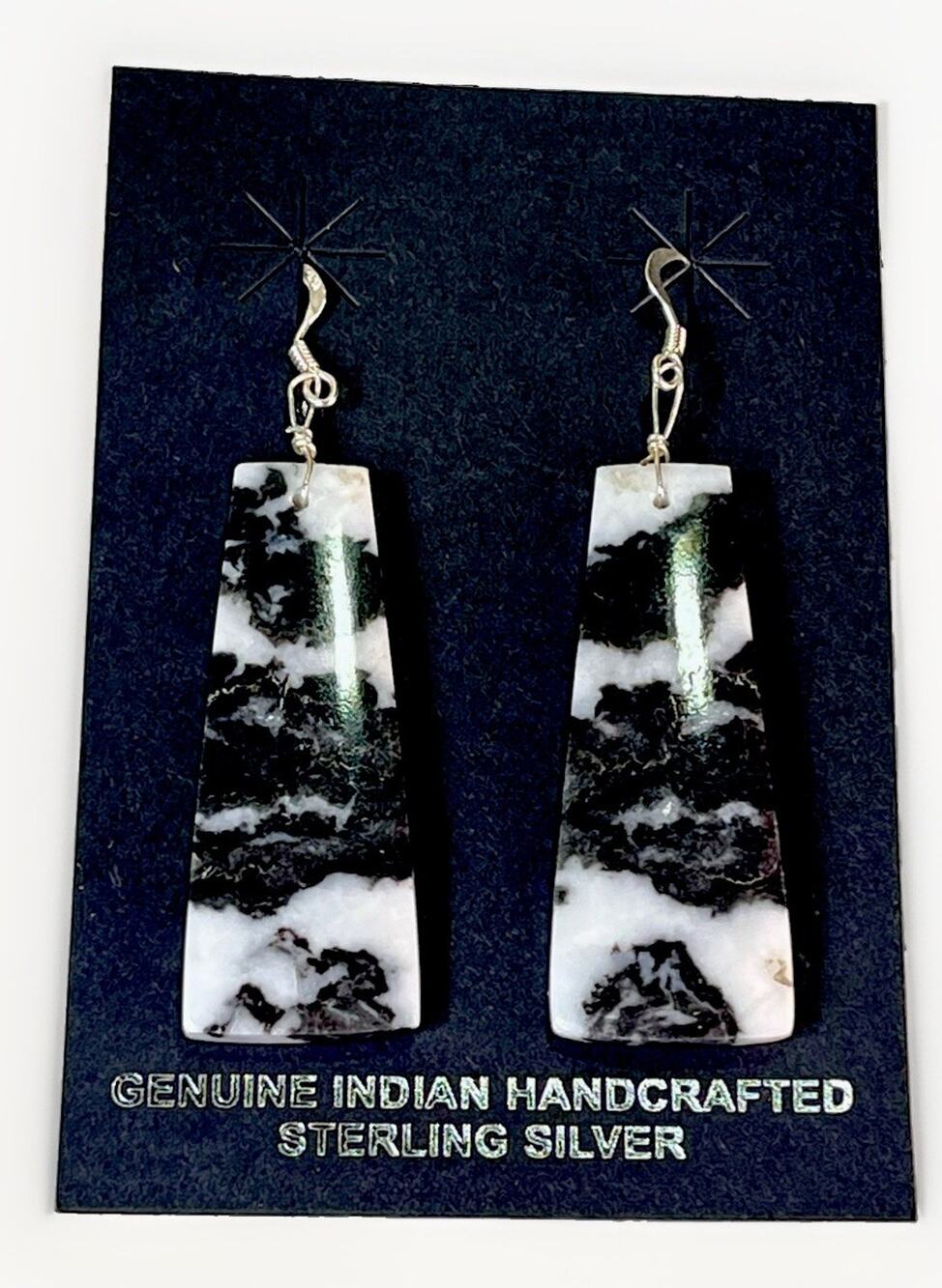 Navajo Handcrafted Sterling Silver White Buffalo Turquoise Slab Dangle Earrings